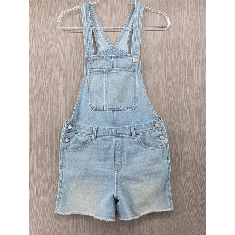 Old Navy Light Wash Denim Shortalls Bib Overall Shorts Raw Hem Womens XL 14-16